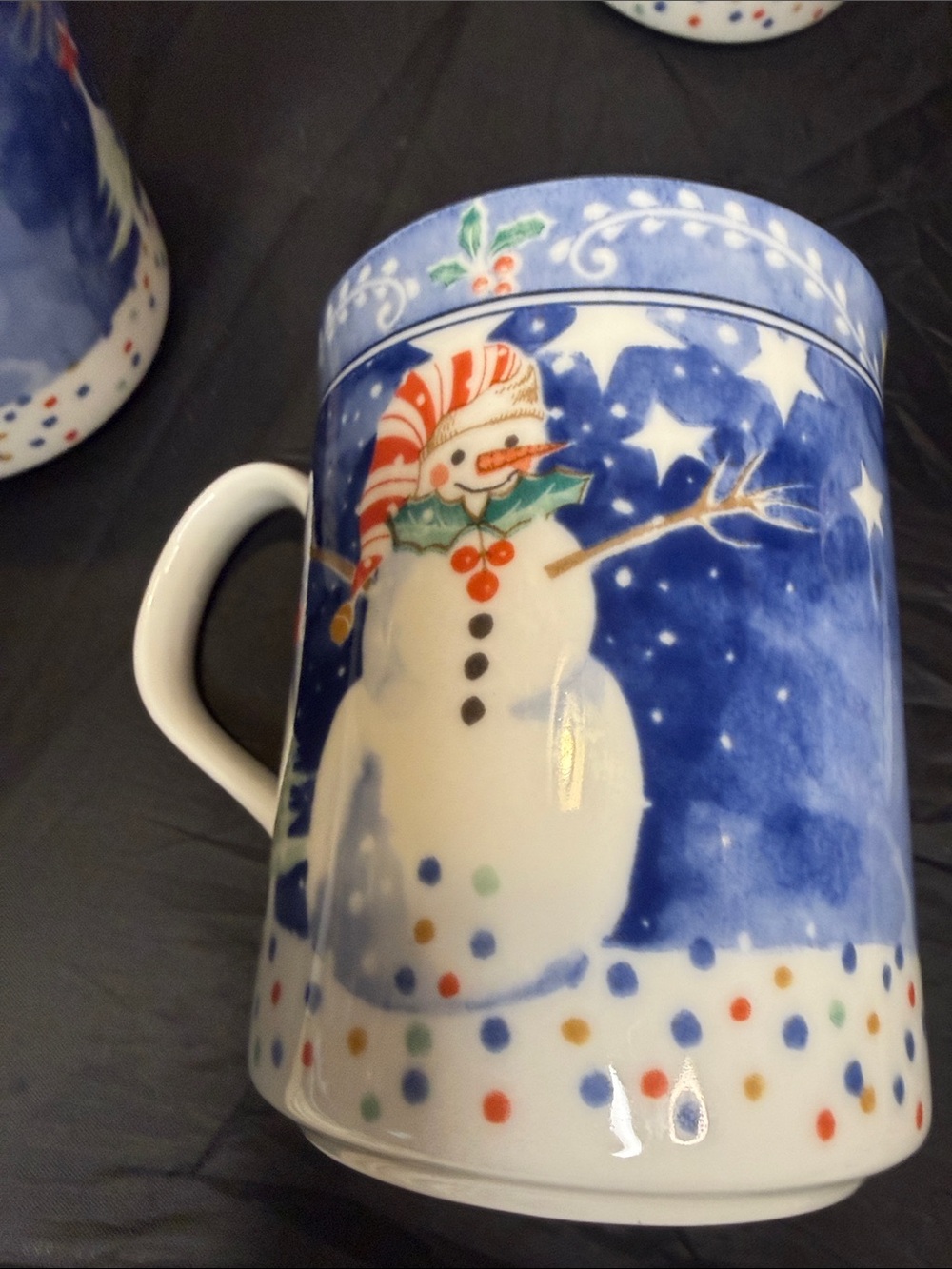 Epoch by Noritake Blue Snowman Holiday Ceramic Mugs 7 total